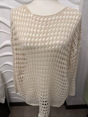 Max Studio Cream Open-Knit Swim Coverup